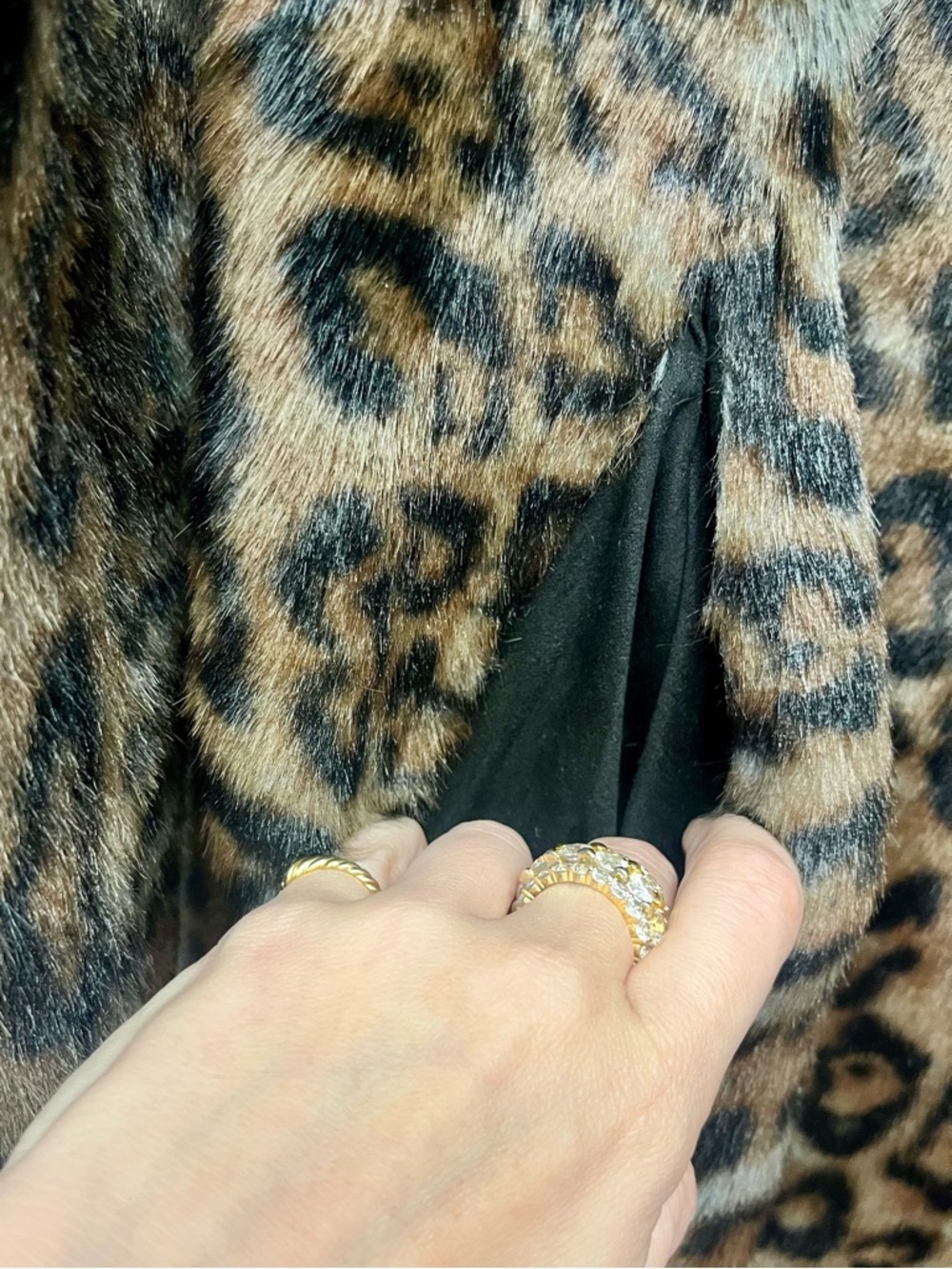 La Fiorentina Reversible Faux Fur Leopard & Black Leather Long Maxi Trench Coat - Picture 4 of 12